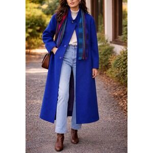 Vintage Komitor Wool Blend Long Coat Blue Size 2XL USA Made Southwestern Scarf